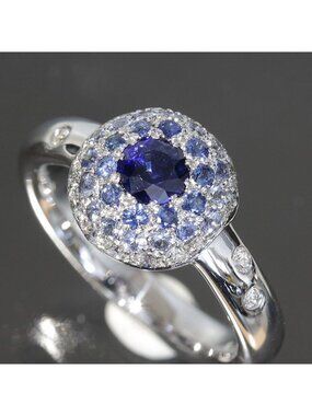 Chanel Sapphire Diamond Ring 18K White Gold 750 E0969